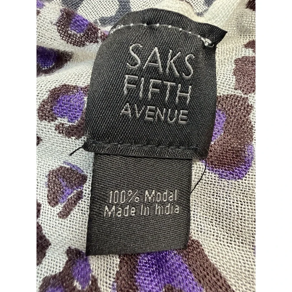 Saks Fifth Avenue 100% Modal Scarf Wrap Shawl Purple Heart Leopard Print
